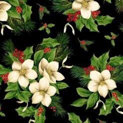 Windham - Christmas Blooms - Jennifer Paganelli & Annabel Wrigley -Christmas On Black - 108" Wide- Yardage