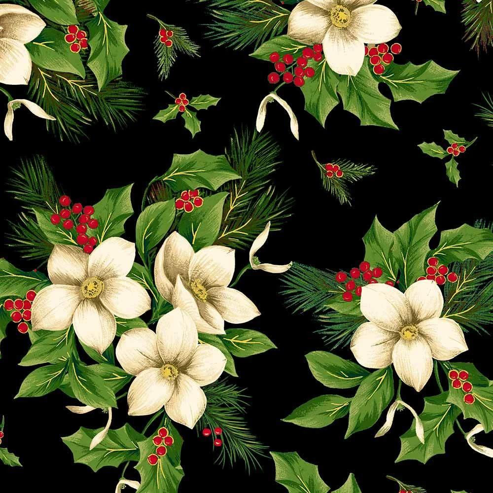 Windham - Christmas Blooms - Jennifer Paganelli & Annabel Wrigley -Christmas On Black - 108" Wide- Yardage 1 Windham - Christmas Blooms - Jennifer Paganelli & Annabel Wrigley -Christmas On Black - 108" Wide- Yardage
