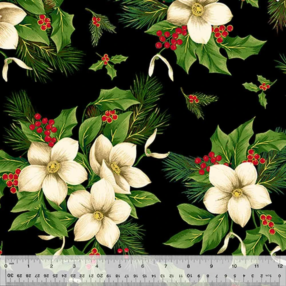 Windham - Christmas Blooms - Jennifer Paganelli & Annabel Wrigley -Christmas On Black - 108" Wide- Yardage 2 Windham - Christmas Blooms - Jennifer Paganelli & Annabel Wrigley -Christmas On Black - 108" Wide- Yardage - Image 2