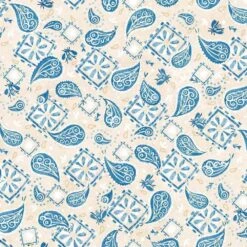 P&B Textiles - Barnyard Babies By Clint Eagar - Paisley & Squares - Cream & Blue - Yardage