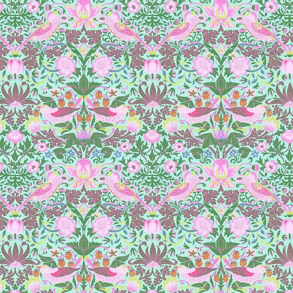 FreeSpirit - Kaffe Fassett X The Original Morris & Co. - Strawberry Thief - Aqua - Yardage 1 FreeSpirit - Kaffe Fassett X The Original Morris & Co. - Strawberry Thief - Aqua - Yardage