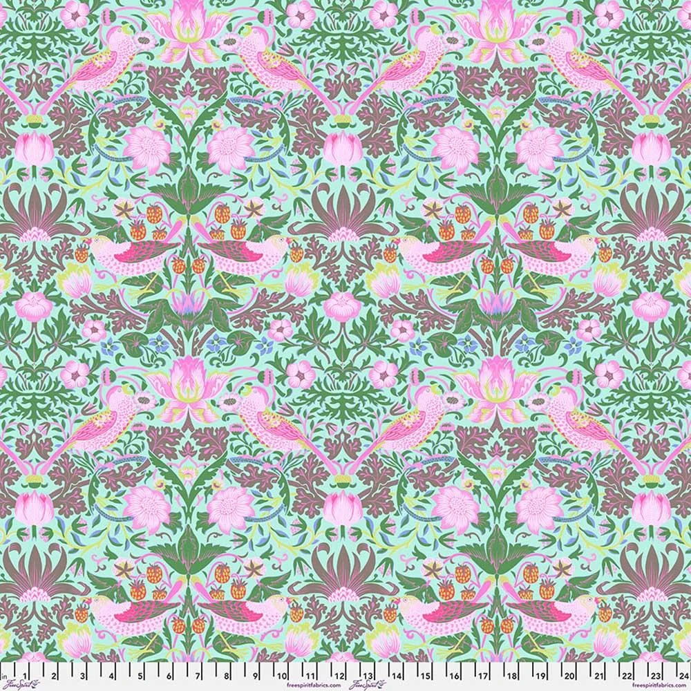 FreeSpirit - Kaffe Fassett X The Original Morris & Co. - Strawberry Thief - Aqua - Yardage 2 FreeSpirit - Kaffe Fassett X The Original Morris & Co. - Strawberry Thief - Aqua - Yardage - Image 2