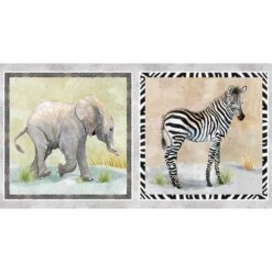 P&B Textiles - Baby Safari Animals - Clint Egar Design - Elephant & Zebra - 24" X 43" - Panel
