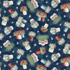 P&B Textiles - Farmhouse Americana - Cindy Jacobs - Tossed Florals - Navy - Yardage