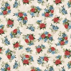 P&B Textiles - Farmhouse Americana - Cindy Jacobs - Tossed Patriotic Bouquets - Cream - Yardage