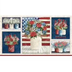 P&B Textiles - Farmhouse Americana - Cindy Jacobs - Floral Blocks - 24" X 44" Panel