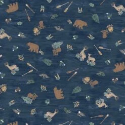 P&B Textiles - Lakeside Days - Laura Marshall - Tossed Wildlife - Navy -Yardage
