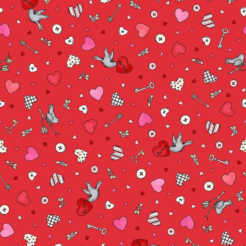 Maywood Studios - I Heart You - Kris Lammers - Birds - Red - Yardage 1 Maywood Studios - I Heart You - Kris Lammers - Birds - Red - Yardage