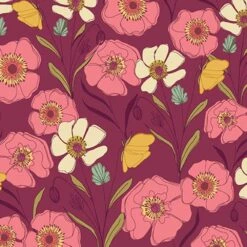 Andover Fabrics - Meadow Walk By Alexandra Bordallo - Poppies Meadow - Raspberry - Yardage