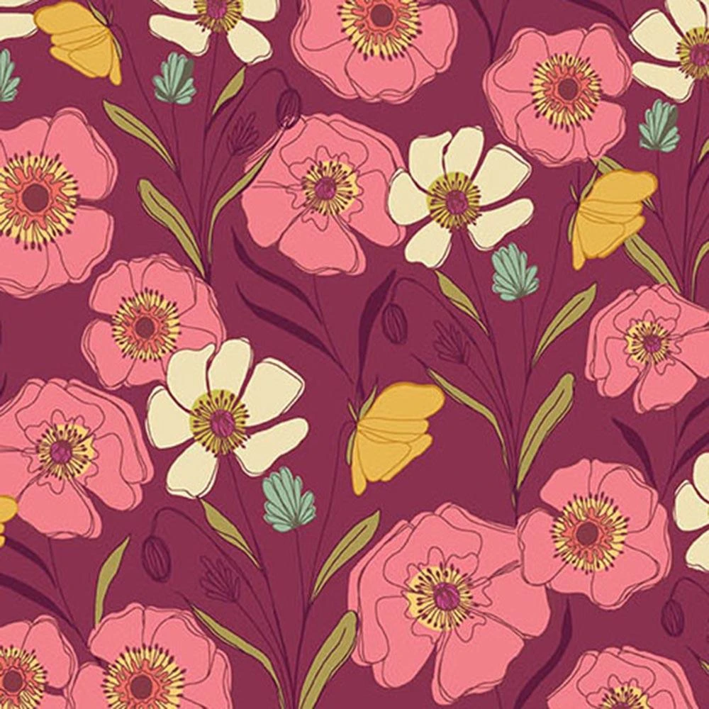 Andover Fabrics - Meadow Walk By Alexandra Bordallo - Poppies Meadow - Raspberry - Yardage 1 Andover Fabrics - Meadow Walk By Alexandra Bordallo - Poppies Meadow - Raspberry - Yardage