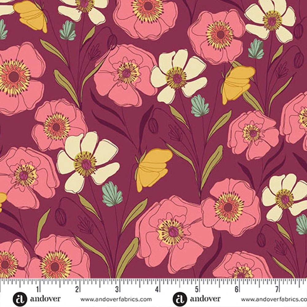 Andover Fabrics - Meadow Walk By Alexandra Bordallo - Poppies Meadow - Raspberry - Yardage 2 Andover Fabrics - Meadow Walk By Alexandra Bordallo - Poppies Meadow - Raspberry - Yardage - Image 2
