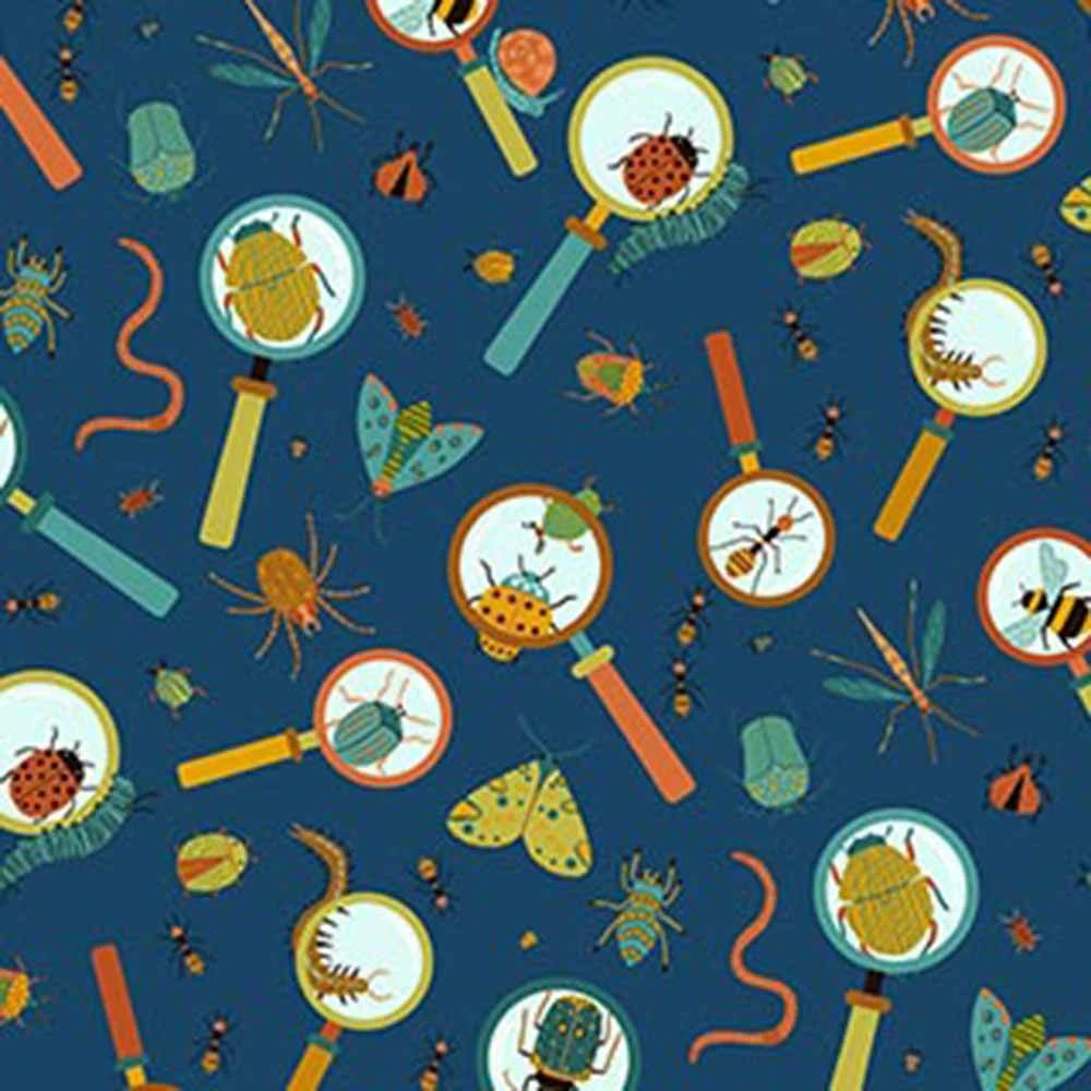 Northcott Fabrics - Backyard Bug Collector - Deborah Edwards - Bugs Magnified - Blue - Yardage 1 Northcott Fabrics - Backyard Bug Collector - Deborah Edwards - Bugs Magnified - Blue - Yardage