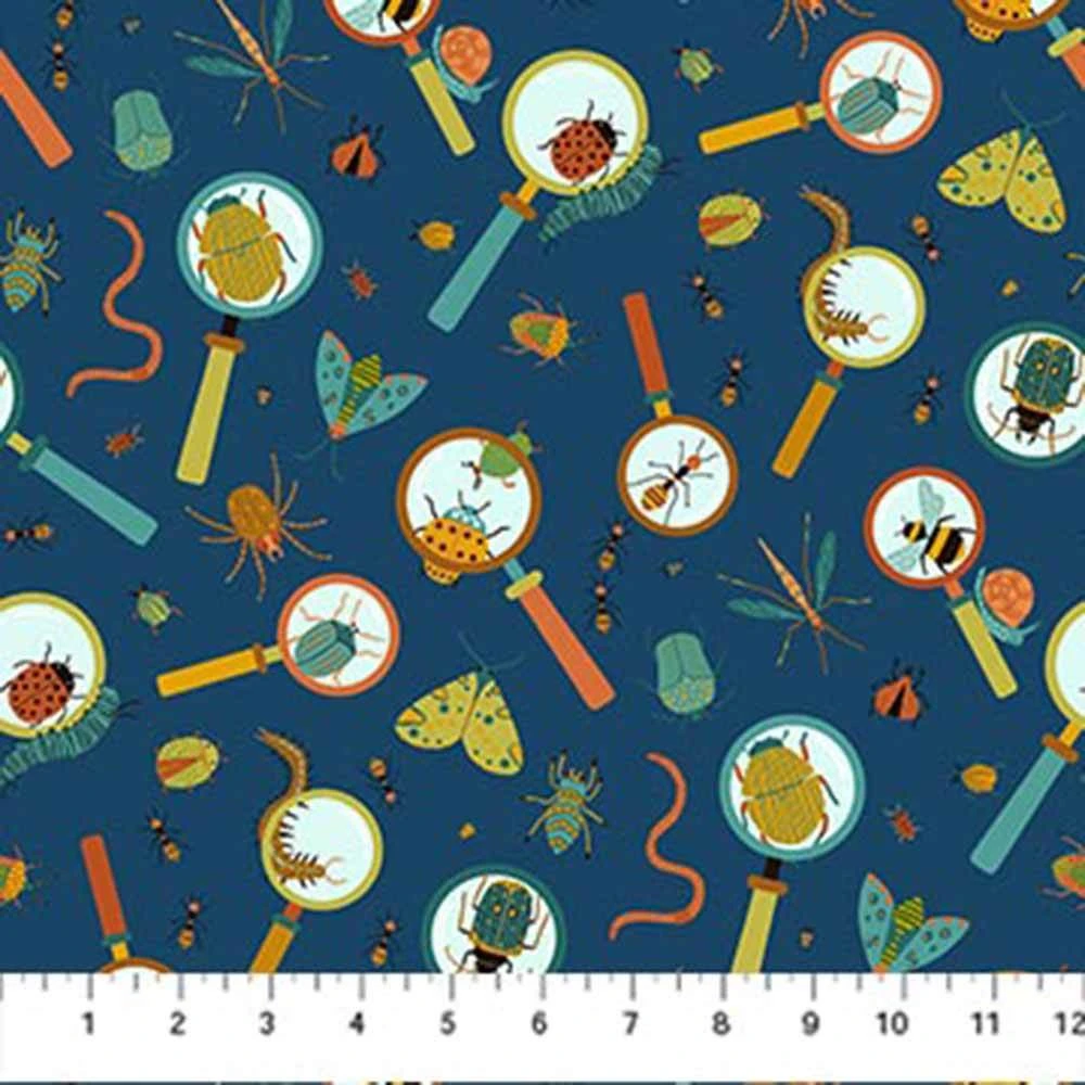 Northcott Fabrics - Backyard Bug Collector - Deborah Edwards - Bugs Magnified - Blue - Yardage 2 Northcott Fabrics - Backyard Bug Collector - Deborah Edwards - Bugs Magnified - Blue - Yardage - Image 2
