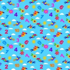 Henry Glass - Cheerful And Colorful - Kate Mawdsley - Birds And Numbers - Blue - Yardage