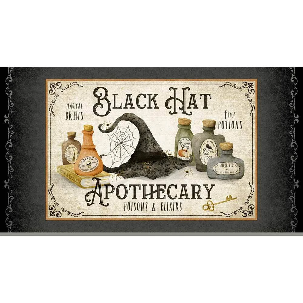 P&B Textiles - Hocus Pocus - Black Hat Apothecary Panel - 24" X 43" - Panel 1 P&B Textiles - Hocus Pocus - Black Hat Apothecary Panel - 24" X 43" - Panel