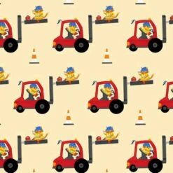 Dear Stella - Cats At Work By Leeza Hernandez - Digitally Printed - Forklift Felines - Nugget - Yardage