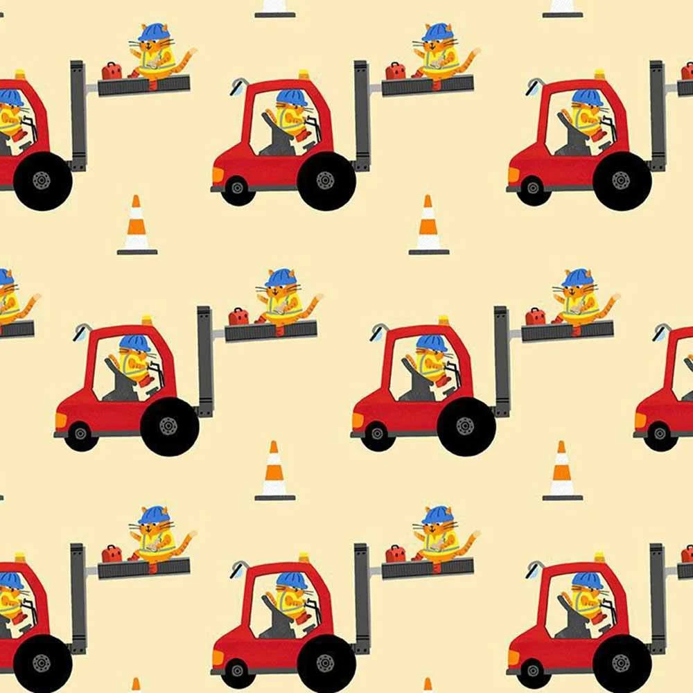 Dear Stella - Cats At Work By Leeza Hernandez - Digitally Printed - Forklift Felines - Nugget - Yardage 1 Dear Stella - Cats At Work By Leeza Hernandez - Digitally Printed - Forklift Felines - Nugget - Yardage