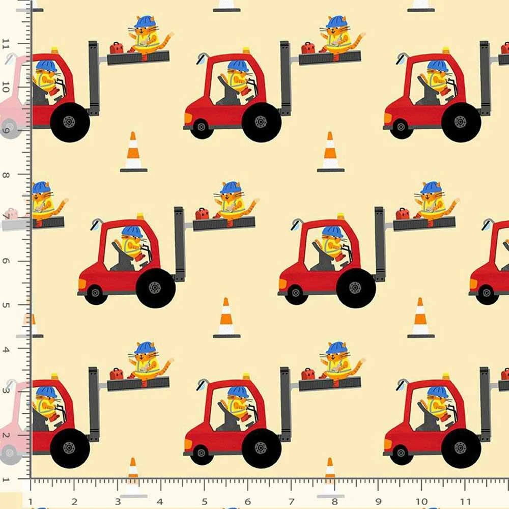 Dear Stella - Cats At Work By Leeza Hernandez - Digitally Printed - Forklift Felines - Nugget - Yardage 2 Dear Stella - Cats At Work By Leeza Hernandez - Digitally Printed - Forklift Felines - Nugget - Yardage - Image 2