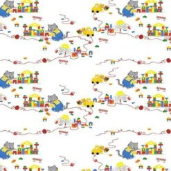 Dear Stella - Cats At Work By Leeza Hernandez - Digitally Printed - Kitty Blocks - White - Yardage