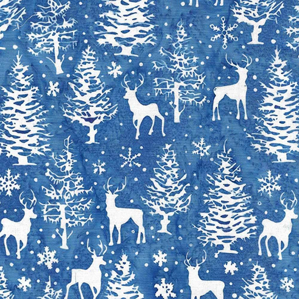 Island Batik - Tinsel Treasures - Trees And Deer - Blue Cornflower - Yardage 1 Island Batik - Tinsel Treasures - Trees And Deer - Blue Cornflower - Yardage