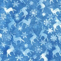 Island Batik - Tinsel Treasures - Deer And Snowflakes - Blue Azure - Yardage