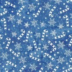 Island Batik - Tinsel Treasures - Candy Cane Snowflakes - Blue Cornflower - Yardage