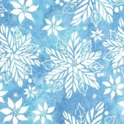 Island Batik - Tinsel Treasures - Poinsettia Floral - Blue Sky - Yardage