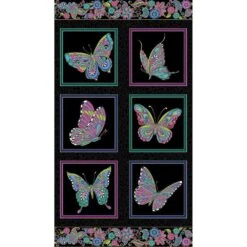 Alluring Butterflies - Butterfly Black Metallic - 24" X 44" Panel