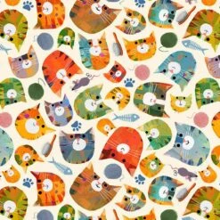 Windham Fabrics - Fur-Ever Friends By Gareth Lucas - Silly Kitty - Cream - Yardage