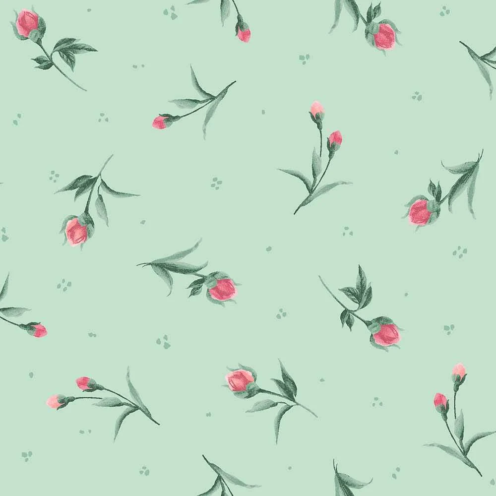 Maywood - Garden Picnic - Buds - Green - Yardage 1 Maywood - Garden Picnic - Buds - Green - Yardage