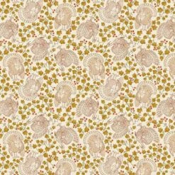 Timeless- Gather With A Grateful Heart - Turkey & Leaves Garlands - Cream - Digital Print - Yardage