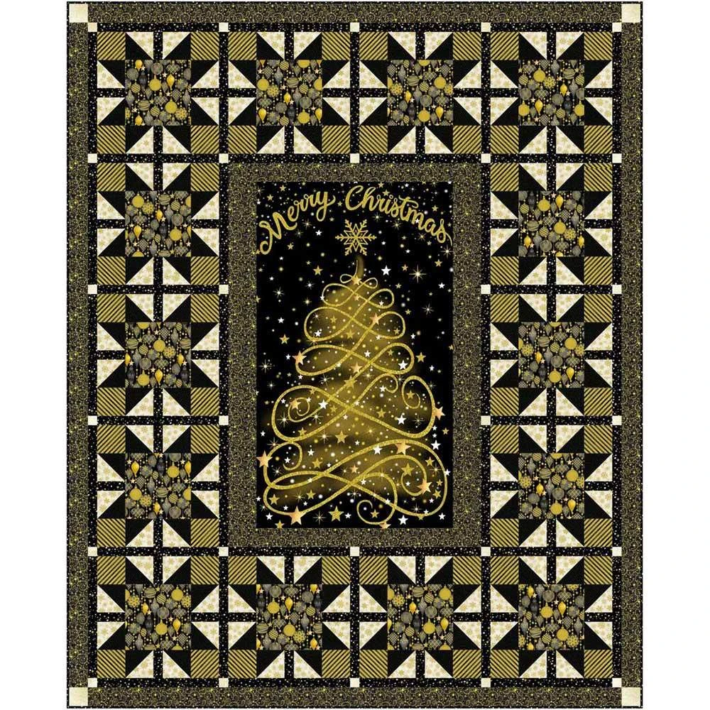 Christmas Celebration Panel Quilt - Merry Christmas A Metallic Collection - Kit 1 Christmas Celebration Panel Quilt - Merry Christmas A Metallic Collection - Kit