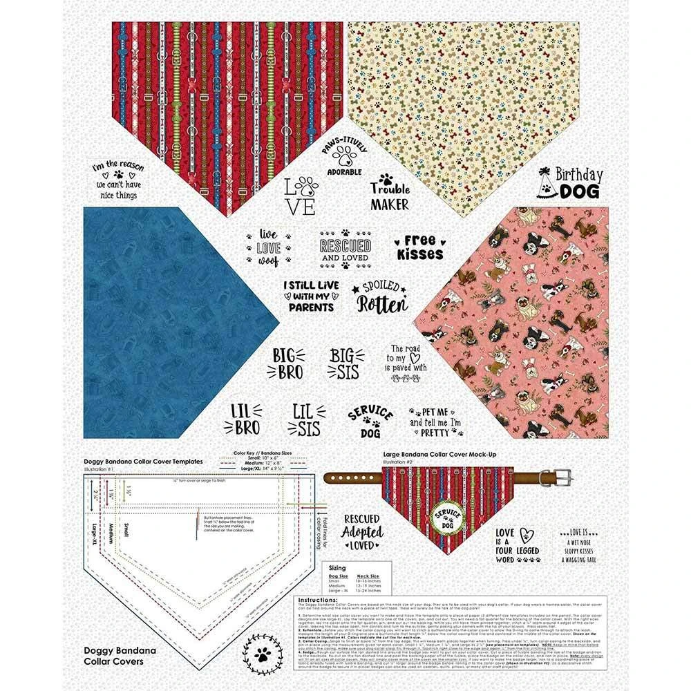 Henry Glass - Home Is Where The Dog Is II - Doggy Bandana Collar Covers - 36" X 44" - Panel 1 Henry Glass - Home Is Where The Dog Is II - Doggy Bandana Collar Covers - 36" X 44" - Panel