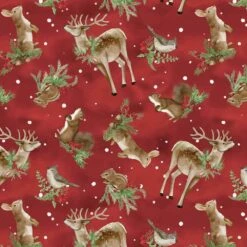 Wilmington Prints - Woodland Snowmen By Danielle Leone - Woodland Critter Toss - Red - Yardage