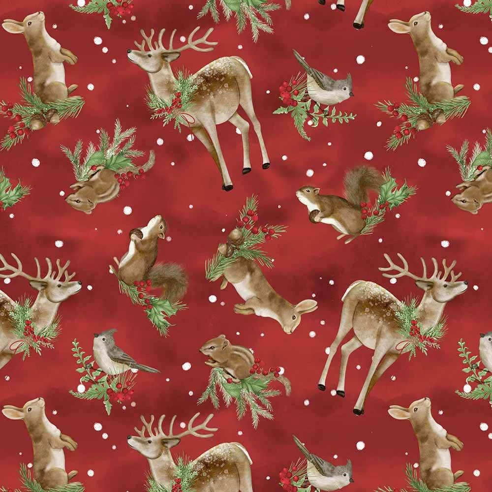 Wilmington Prints - Woodland Snowmen By Danielle Leone - Woodland Critter Toss - Red - Yardage 1 Wilmington Prints - Woodland Snowmen By Danielle Leone - Woodland Critter Toss - Red - Yardage