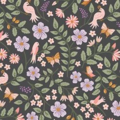 Riley Blake - Let It Bloom By Little Forest Atelier - Flowers & Birds - Charcoal - Yardage