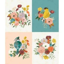 Riley Blake Desings - Birds And Bouquets - Winged Medley By Katherine Lenius - 36" X 43" Pillow Panel