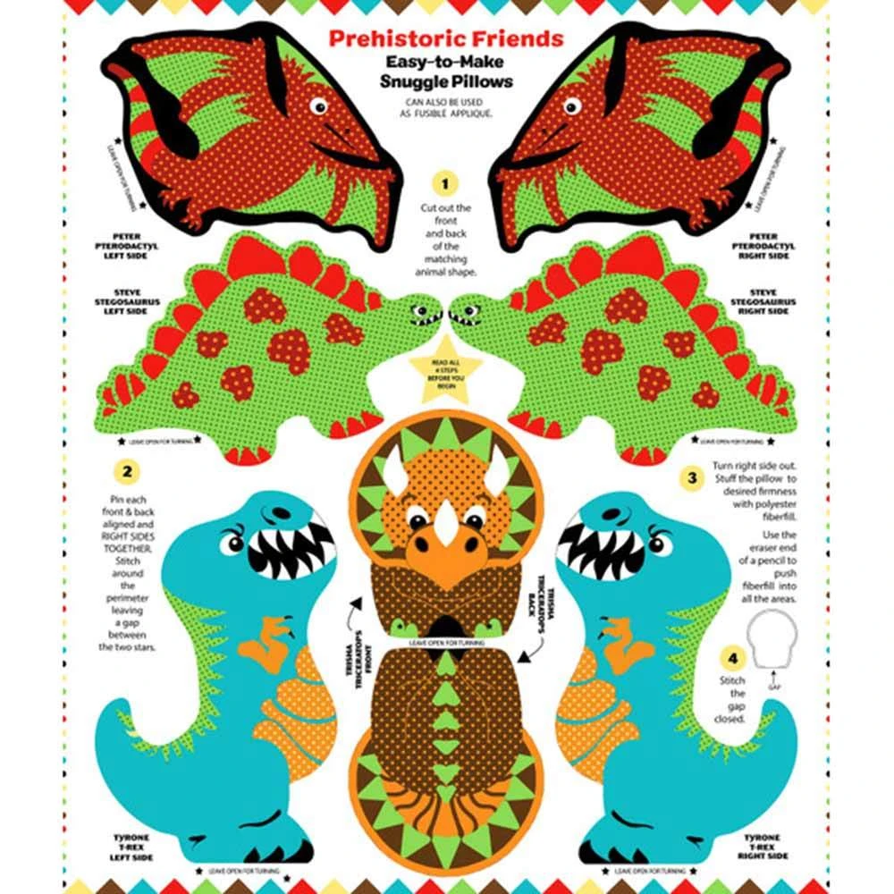 Dinosaurs - Snuggle Pillows III By Yolanda Fundora - Blank Quilting - 36" Panel 1 Dinosaurs - Snuggle Pillows III By Yolanda Fundora - Blank Quilting - 36" Panel