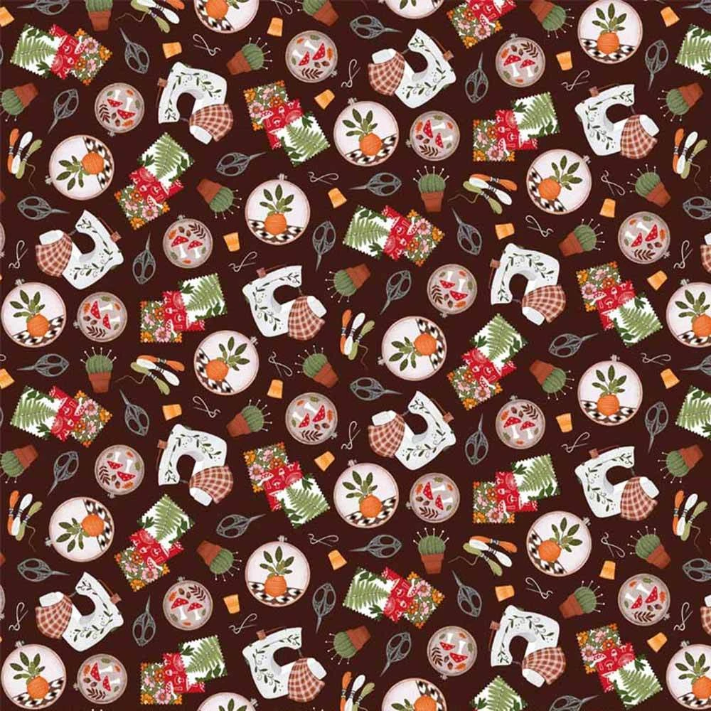 P&B Textiles - Harvest Mini's By Pink Light Studio - Sewing Tools - Brown - Yardage 1 P&B Textiles - Harvest Mini's By Pink Light Studio - Sewing Tools - Brown - Yardage