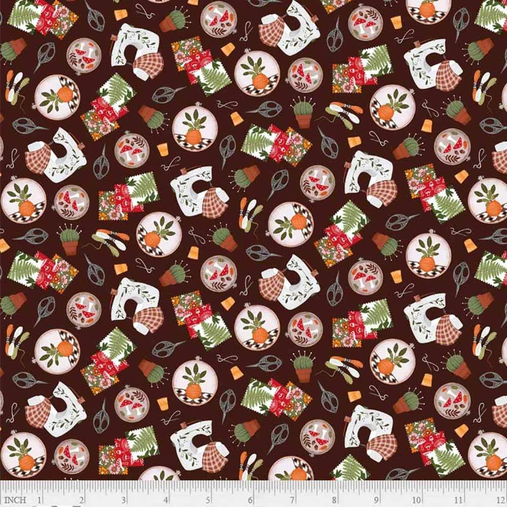 P&B Textiles - Harvest Mini's By Pink Light Studio - Sewing Tools - Brown - Yardage 2 P&B Textiles - Harvest Mini's By Pink Light Studio - Sewing Tools - Brown - Yardage - Image 2