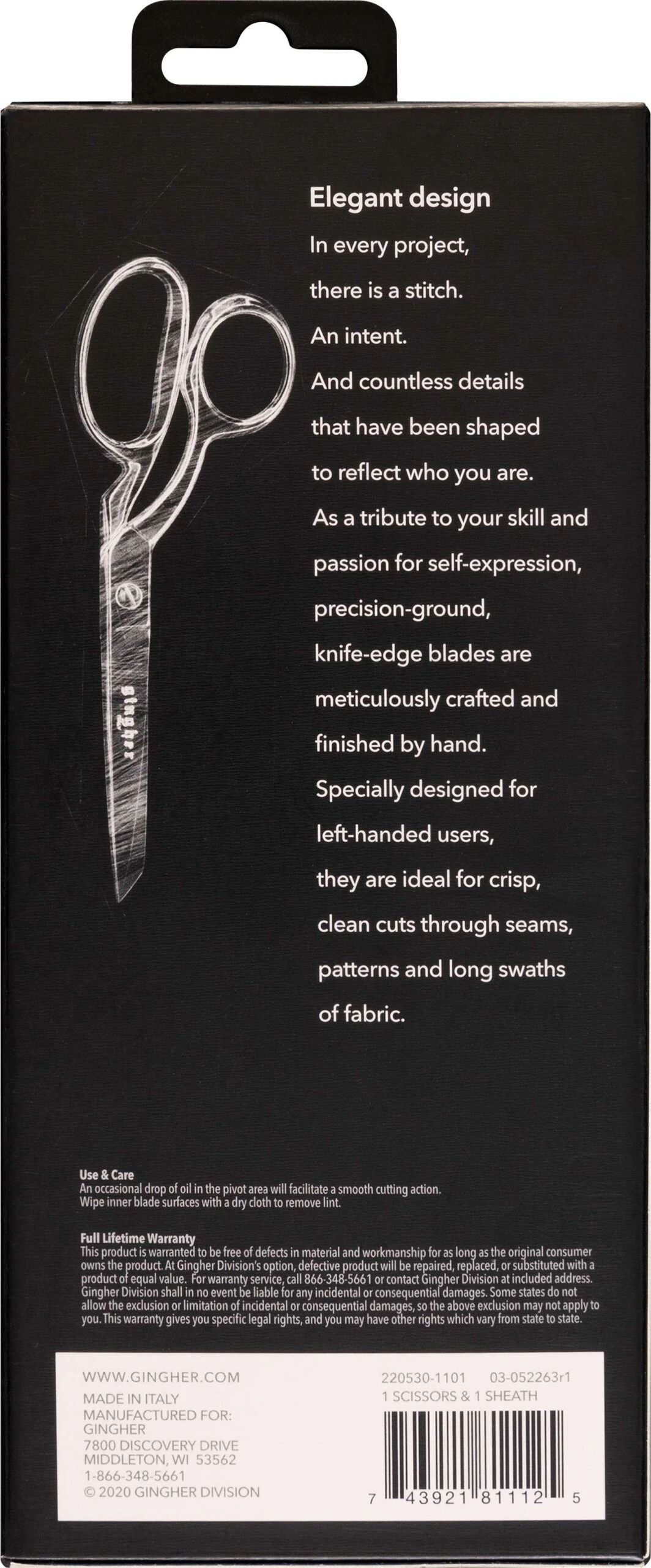 Gingher 8in Knife Edge Left Handed Scissor 2 Gingher 8in Knife Edge Left Handed Scissor - Image 2