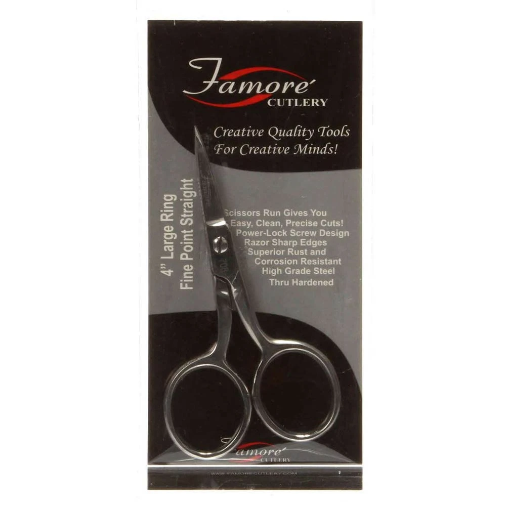 Famore 4in Large Ring Fine Point Straight Embroidery Scissor 1 Famore 4in Large Ring Fine Point Straight Embroidery Scissor