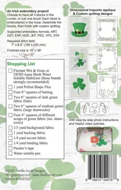 Luck Of The Irish Runner Machine Embroidery Pattern By Christine -Keepsake Quilting Shop ASD232 02