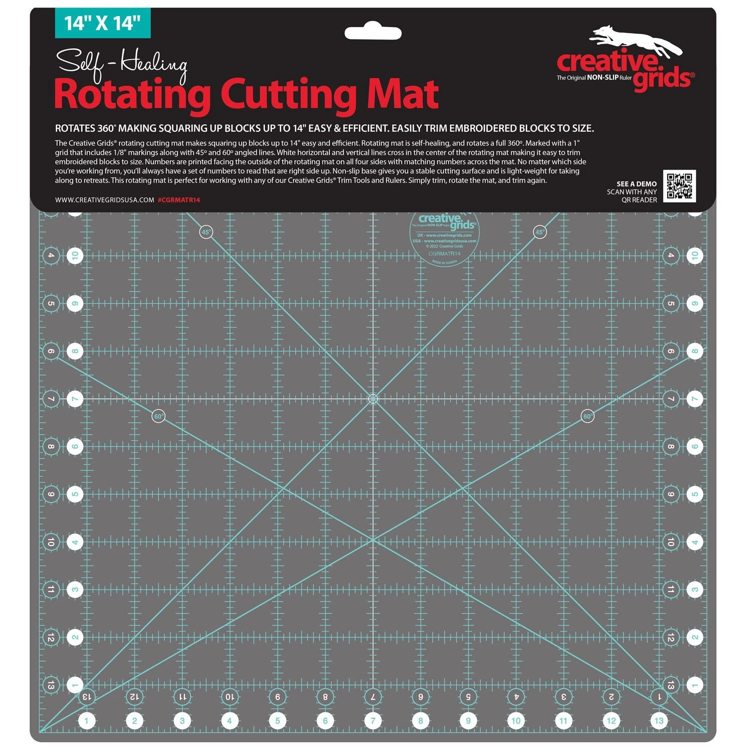 Creative Grids Self-Healing Rotating Rotary Cutting Mat 14in X 14in 2 Creative Grids Self-Healing Rotating Rotary Cutting Mat 14in X 14in - Image 2
