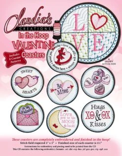 In The Hoop Valentine Coasters By Claudia Dinnell
