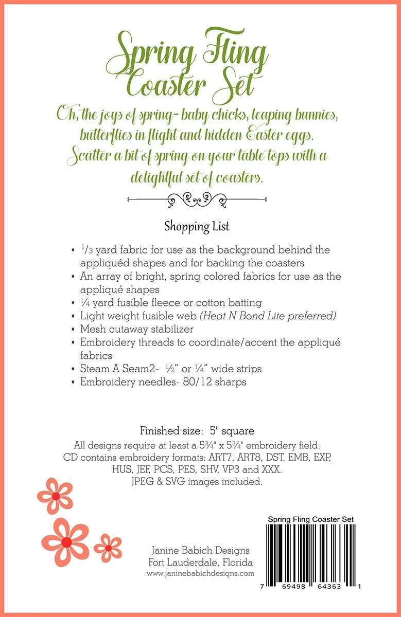 CD Spring Fling Coaster Set Embroidery By Janine Babich 2 CD Spring Fling Coaster Set Embroidery By Janine Babich - Image 2