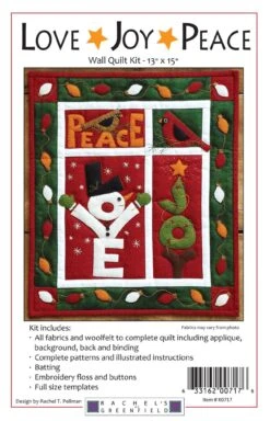 LOVE JOY PEACE Wall Quilt Kit By Rachel Pellman