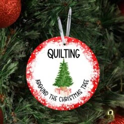 Quilting Around The Christmas Tree Metal Ornament