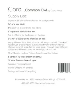 Cora The Common Owl Collage Quilt Pattern By Laura Heine -Keepsake Quilting Shop LHFWCORA 02 e3850827 0eb2 4f34 b208 56df75337de1