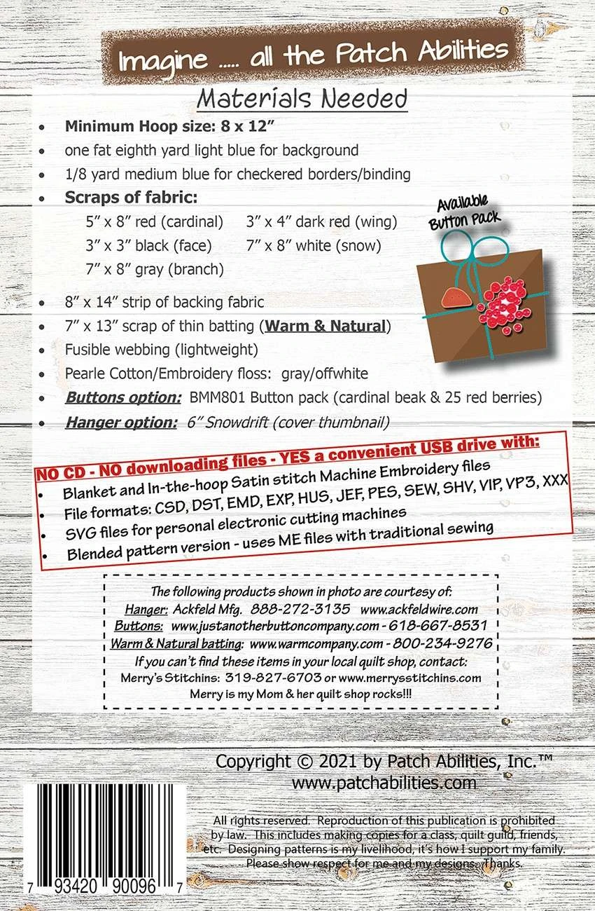 Winter Cardinal Machine Embroidery Version Pattern 3 Winter Cardinal Machine Embroidery Version Pattern - Image 3